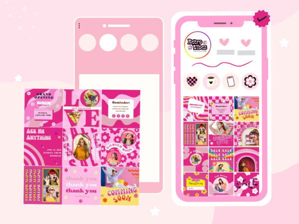 Retro Groove Pink Instagram Post Templates - Image 2