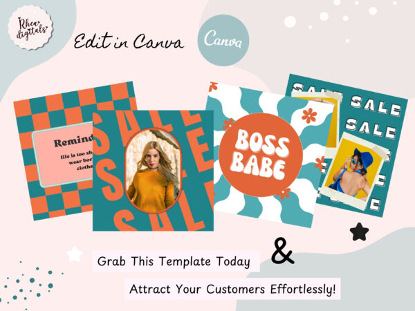 Retro Groove Turquoise Blue Instagram Post Templates - Image 3