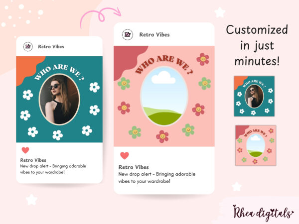 Retro Groove Turquoise Blue Instagram Post Templates - Image 2