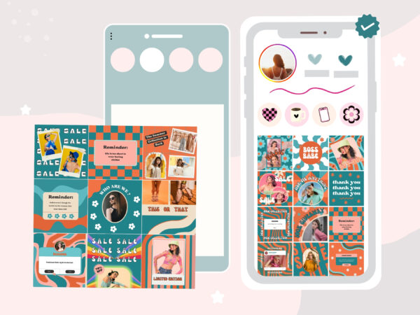Retro Groove Turquoise Blue Instagram Post Templates - Image 4